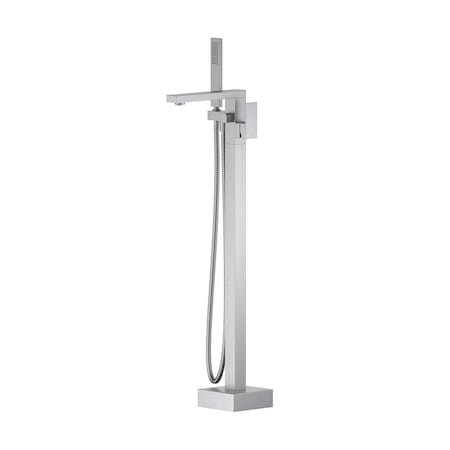 Kibi Cube Floor Mount Tub Filler With Hand Shower - Brushed Nickel KTF302BN